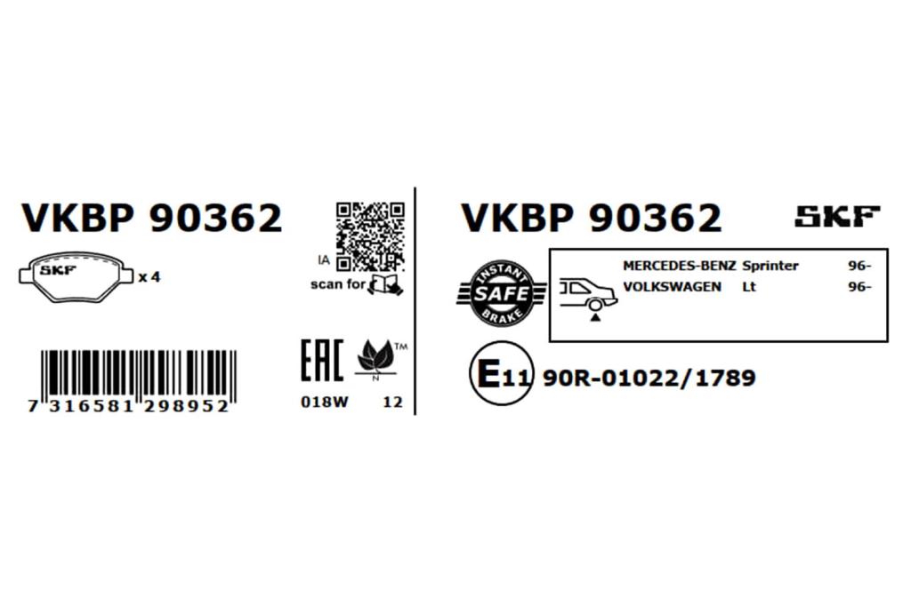 Jogo de 4 pastilhas de travão SKF ref. VKBP 90362
